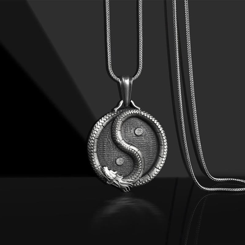 Fortune Jewel Pure Tin Yin Yang Dragon Luck Strength Necklace Pendant Fortune Jewel