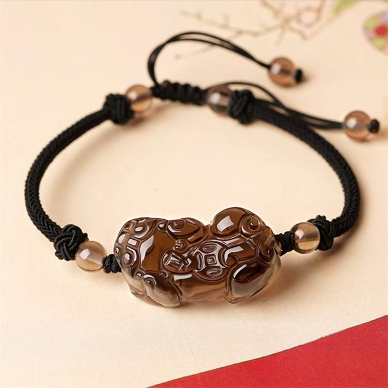 Fortune Jewel Natural Obsidian Amethyst Citrine PiXiu Cooper Coin Wealth Bracelet