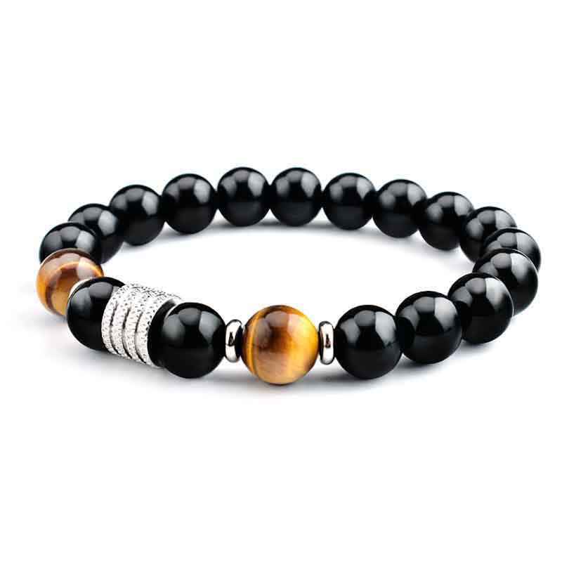 Fortune Jewel Natural Black Obsidian Tiger Eye Strength Fulfillment Bracelet