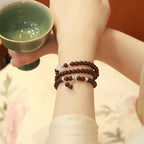 Fortune Jewel 925 Sterling Silver Natural Garnet Cat Eye Protection Triple Wrap Bracelet