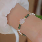Fortune Jewel Peridot Bamboo Flower Agate Pearl Peace Bracelet