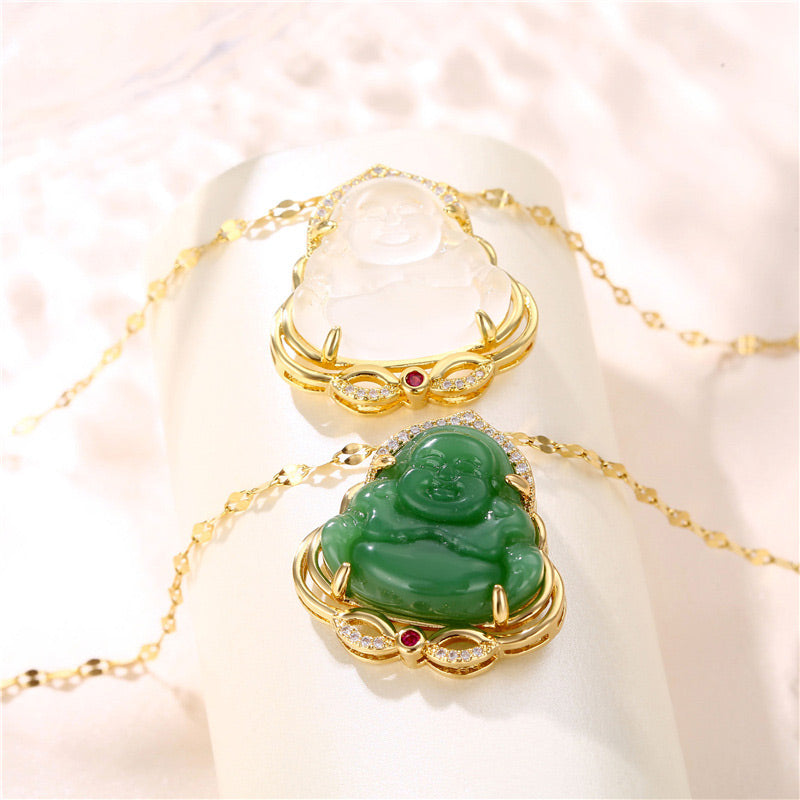 Fortune Jewel Natural Laughing Buddha Peace Necklace Fortune Jewel