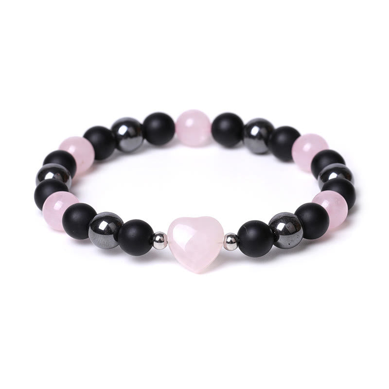 Fortune Jewel Black Onyx Tiger Eye Stone Crystal Love Heart Protection Bracelet