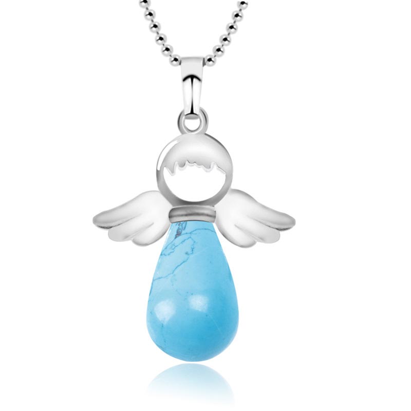 Fortune Jewel Little Angel Wings Natural Crystal Luck Necklace Pendant