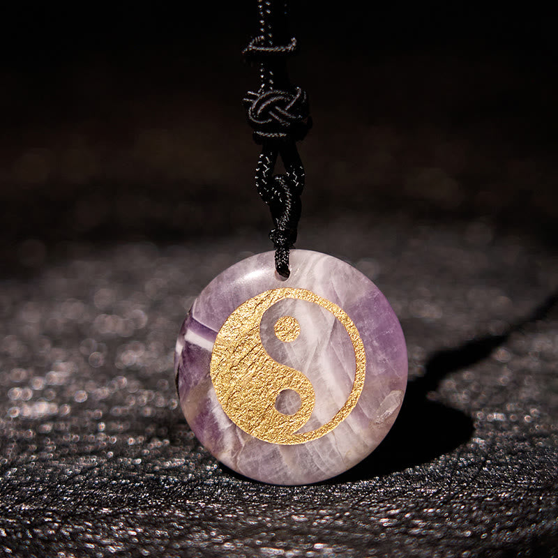 Fortune Jewel Various Crystal Amethyst Tiger Eye Green Aventurine Yin Yang Spiritual Necklace Pendant
