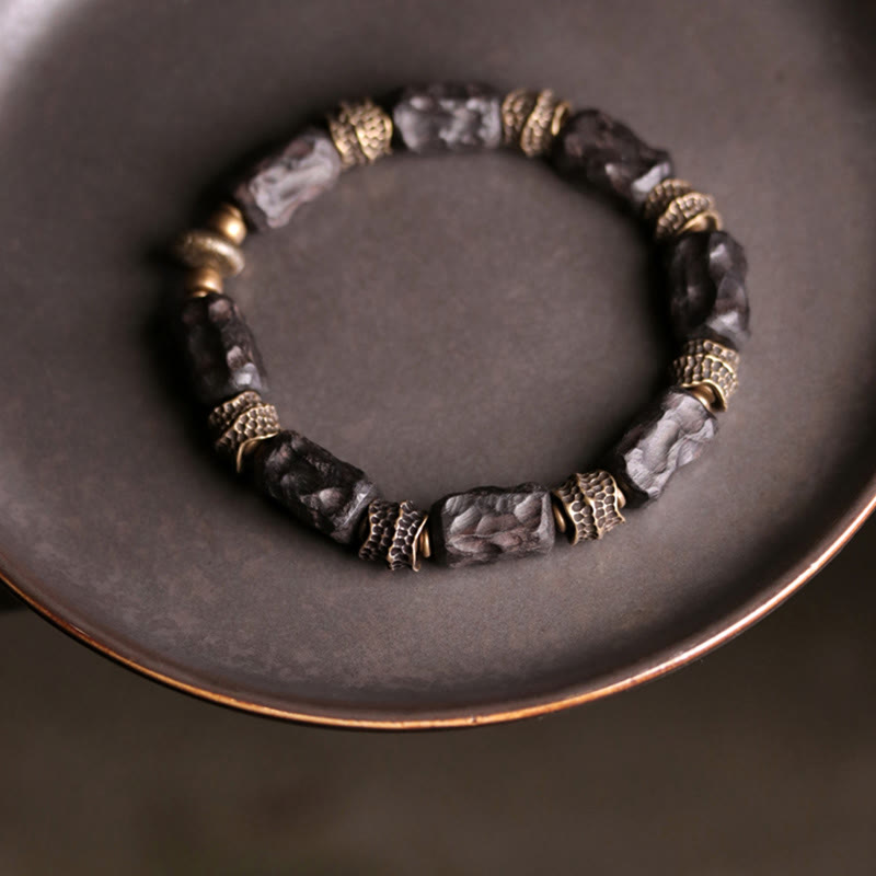 Fortune Jewel Tibetan Ebony Wood Copper Calm Peace Bracelet