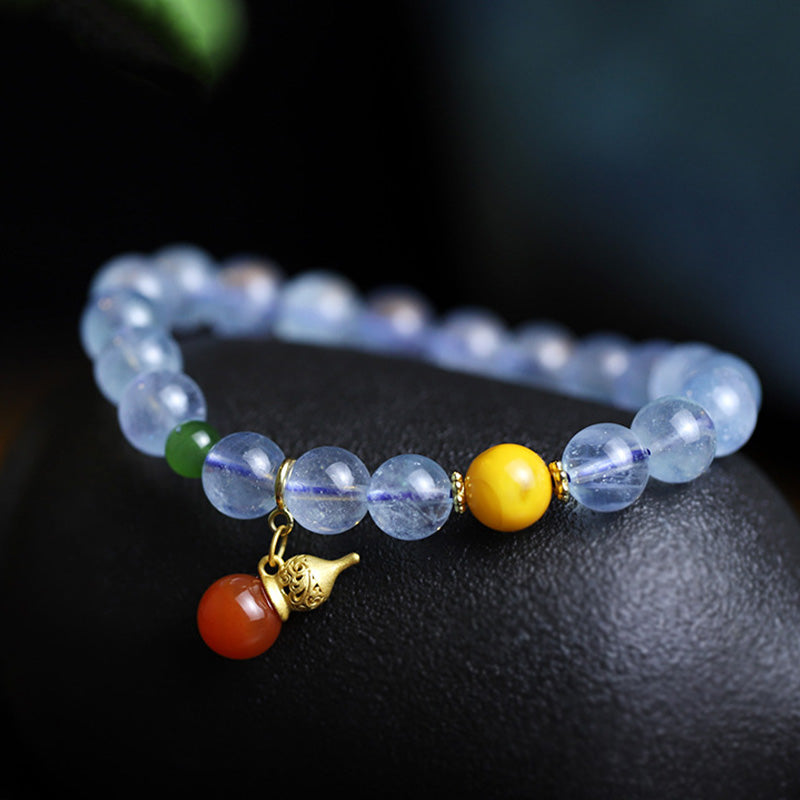 Fortune Jewel Aquamarine Red Agate Peace Gourd Charm Bracelet