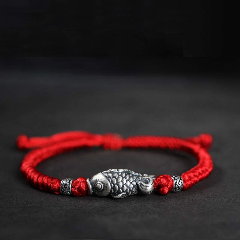 Fortune Jewel Silver Luck Koi Fish Braided String Bracelet