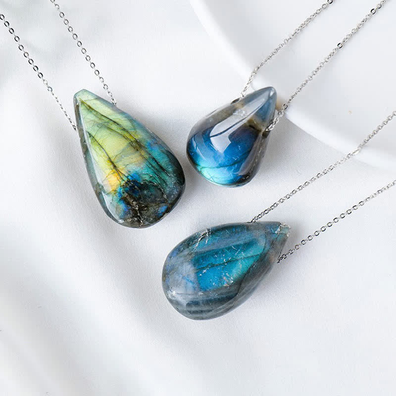 Fortune Jewel Labradorite Water Drop Support Healing Necklace Pendant