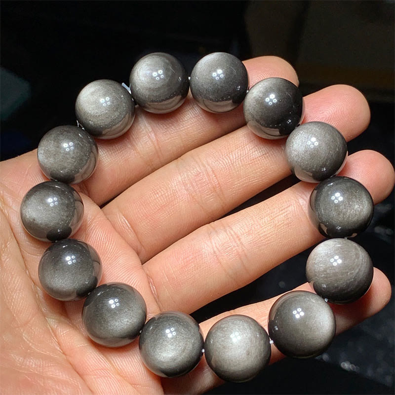 Fortune Jewel Natural Silver Sheen Obsidian Soothing Protection Bracelet