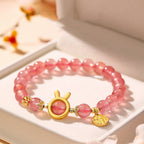 Fortune Jewel Strawberry Quartz Fu Character Pink Crystal Healing Bracelet
