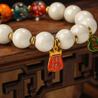 Fortune Jewel Tibetan Incense Ash Porcelain Luminous Fluorescent Liuli Glass Bead Gourd Copper Coin Charm Peace Bracelet