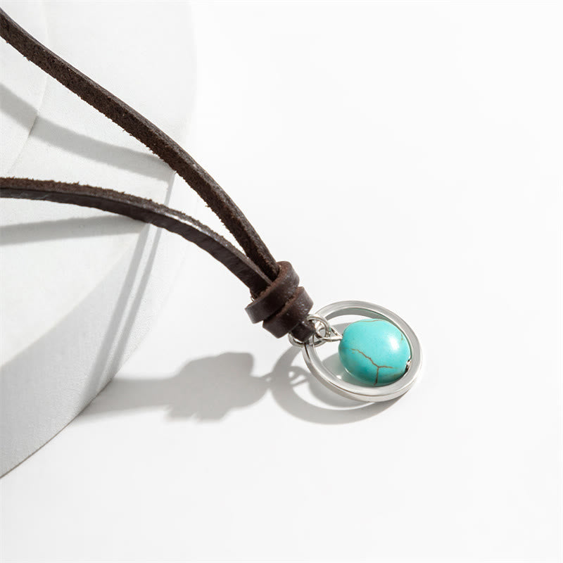 Fortune Jewel Round Turquoise Stone Protection Strength Necklace Pendant