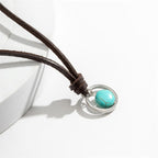 Fortune Jewel Round Turquoise Stone Protection Strength Necklace Pendant