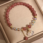 Fortune Jewel Natural Strawberry Quartz Crystal White Agate Auspicious Cloud Healing Bracelet