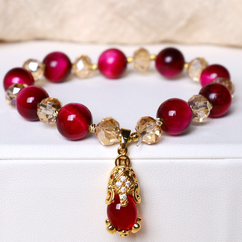 Fortune Jewel Red Tiger Eye PiXiu Fox Protection Self Confidence Bracelet