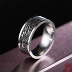 Fortune Jewel Vintage Wave Auspicious Clouds Engraved Pattern Titanium Steel Balance Ring