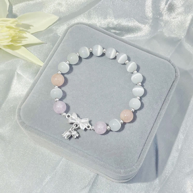 Fortune Jewel Cat's Eye Lavender Amethyst Rosette Charm Bracelet