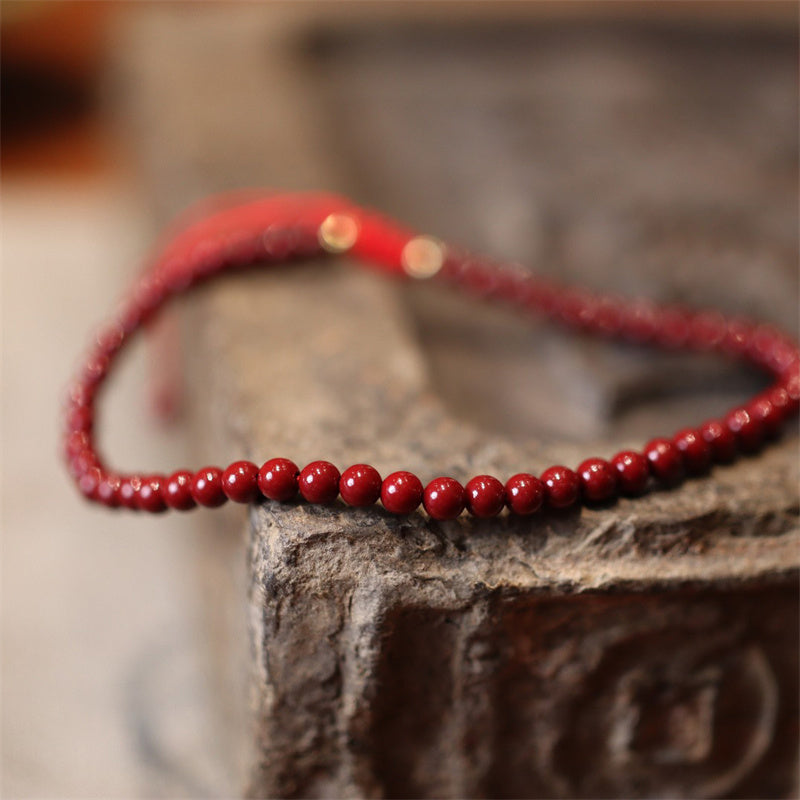 Fortune Jewel Natural Cinnabar Blessing Red String Braided Bracelet Anklet