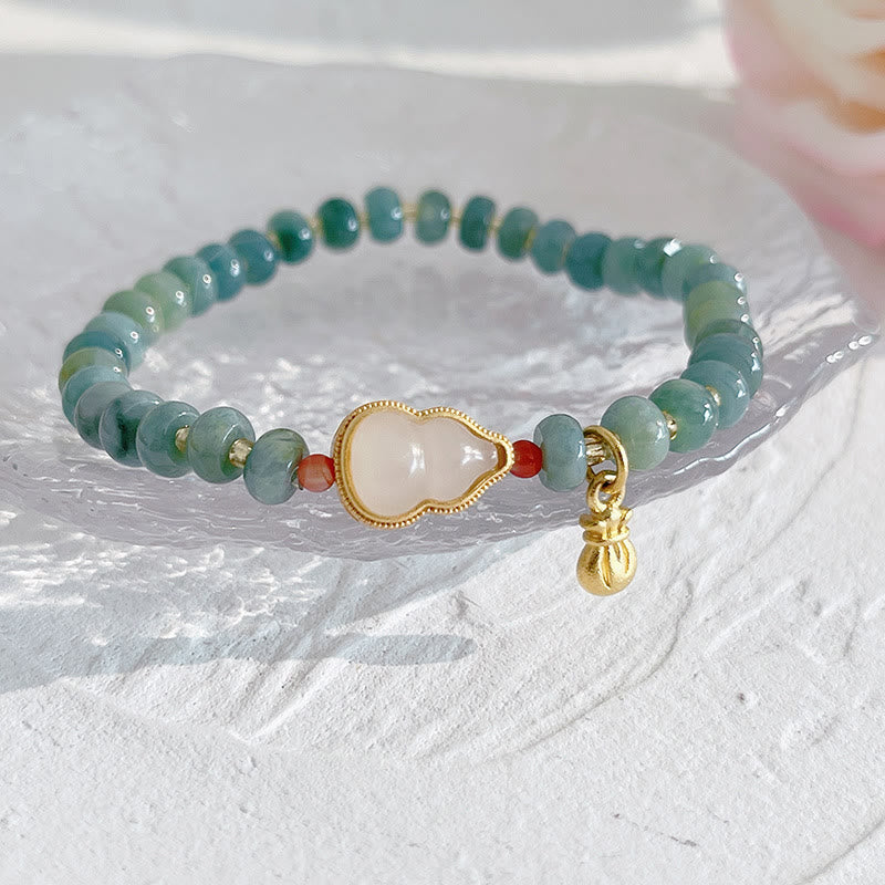 Fortune Jewel Natural Hetian Jade Pearl Peace Buckle Fu Character Gourd Money Bag Strawberry Quartz PiXiu Luck Bracelet