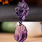 Fortune Jewel Natural Amethyst White Crystal Citrine Nine Tailed Fox Luck Necklace Pendant