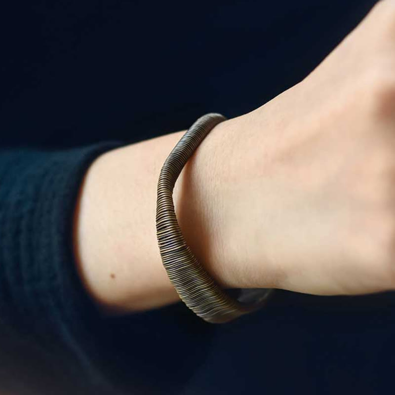 Fortune Jewel Simple Design Wrapped Brass Copper Luck Wealth Adjustable Cuff Bracelet