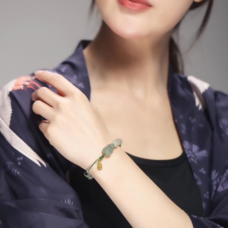Fortune Jewel Natural Hetian Jade PiXiu Luck Fu Character String Bracelet