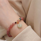 Fortune Jewel Natural Strawberry Quartz Jade Peace Buckle Coin Purse Healing Bracelet