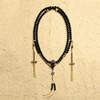 Fortune Jewel Tibetan 108 Mala Beads Black Onyx Three-eyed Dzi Beads Protection Bracelet