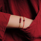 Fortune Jewel 14K Gold Plated Natural Cinnabar Blessing String Braided Bracelet
