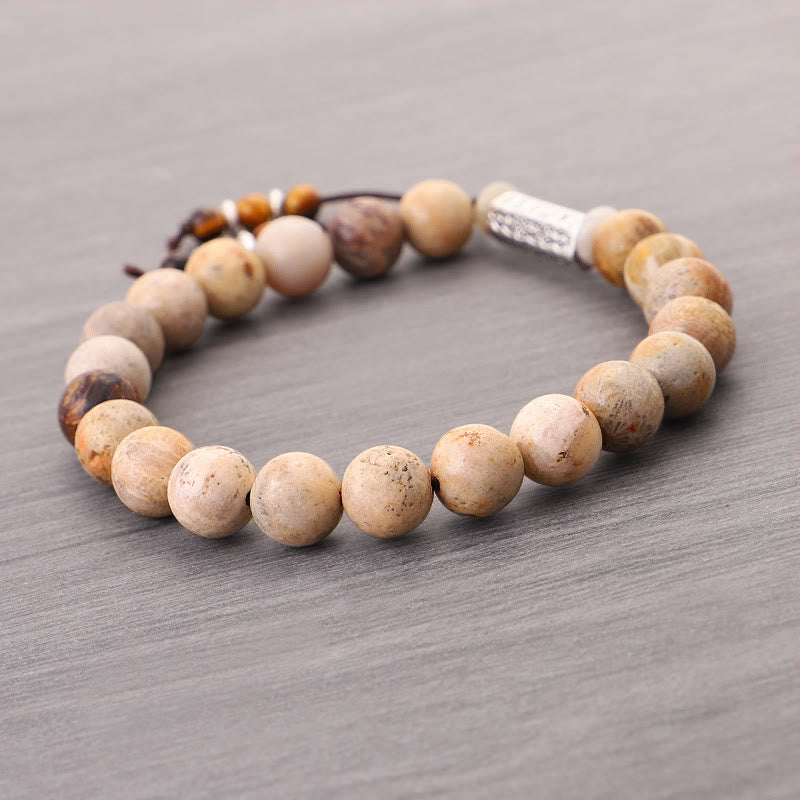 Fortune Jewel Weathered Stone Om Mani Padme Hum Strengthen Bracelet