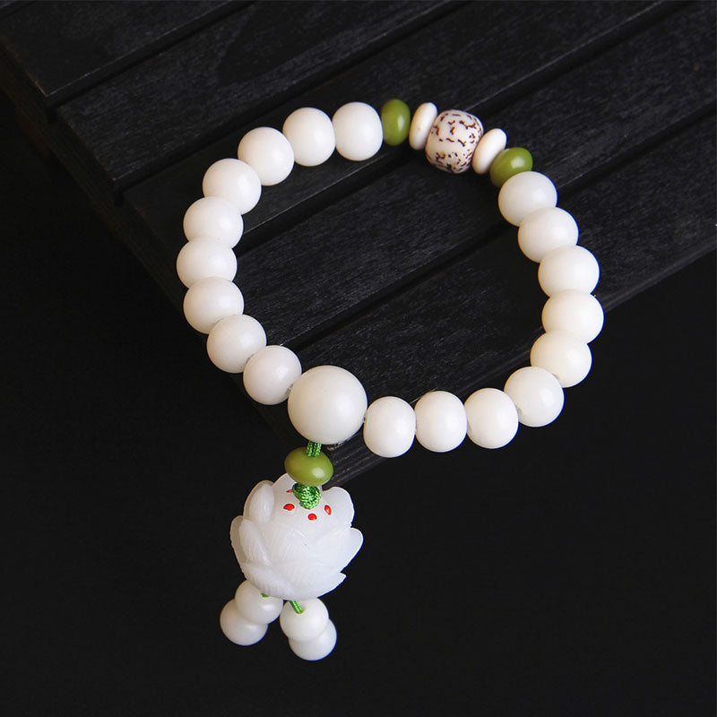 Fortune Jewel Lotus Natural White Bodhi Seed Luck Bracelet