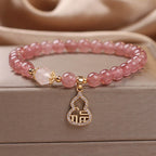 Fortune Jewel Strawberry Quartz Gourd Fu Character Charm Positive Bracelet