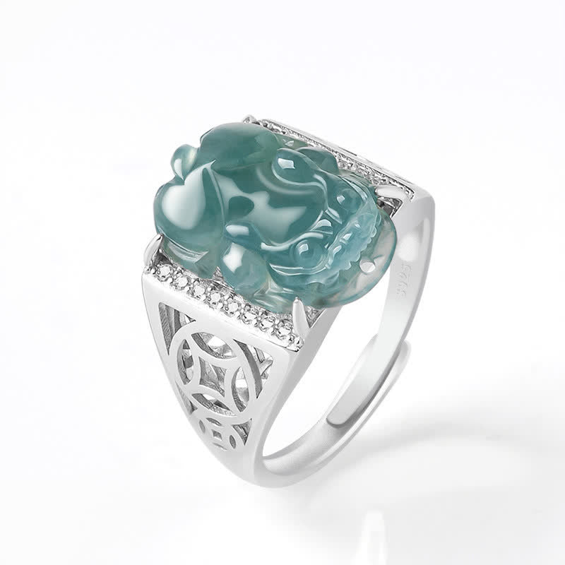 Fortune Jewel 925 Sterling Silver Fengshui Wealth Prosperity Jade PiXiu Luck Ring