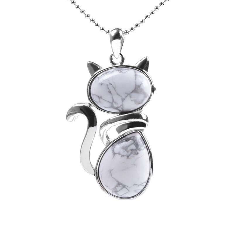 Fortune Jewel Cat Pattern Natural Crystal Protection Necklace Pendant