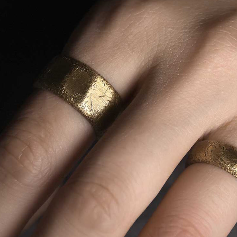 Fortune Jewel Tibetan Simple Design Copper Brass Frosted Wealth Ring
