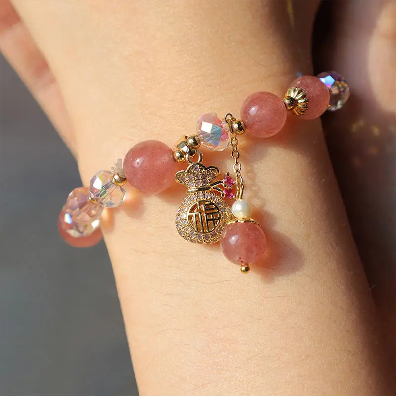 Fortune Jewel "Wishing Love and Sweet Blessings"Strawberry Quartz Bracelet Includes Gift Message Card Fortune Jewel