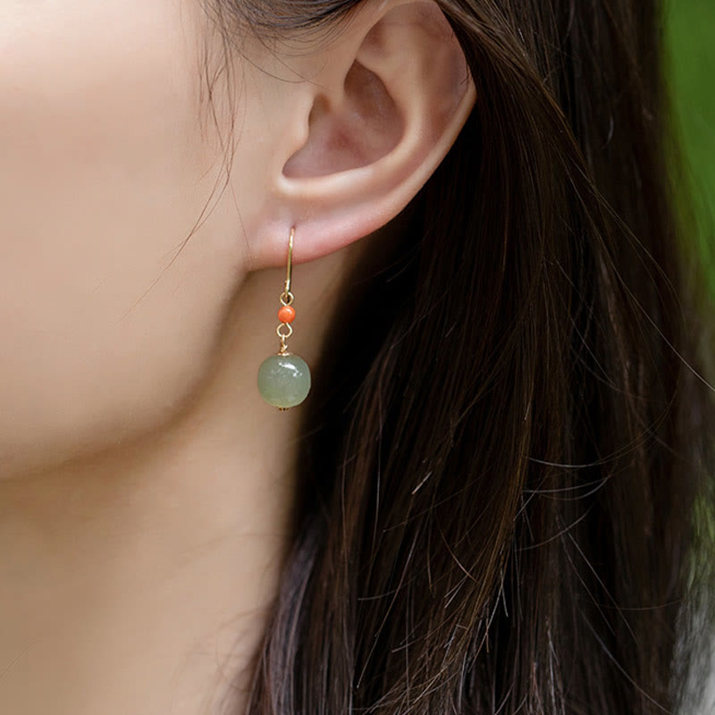 Fortune Jewel 925 Sterling Silver Plated 14k Gold Hetian Jade Red Agate Luck Drop Dangle Earrings