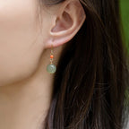 Fortune Jewel 925 Sterling Silver Plated 14k Gold Hetian Jade Red Agate Luck Drop Dangle Earrings