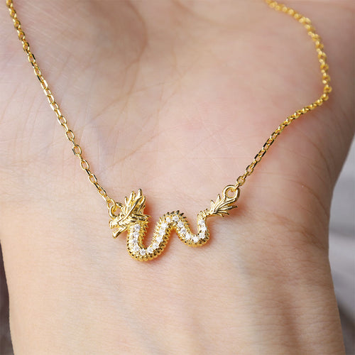 Buddha Stones 925 Sterling Silver Year Of The Dragon Auspicious Golden Dragon Luck Chain Necklace Pendant