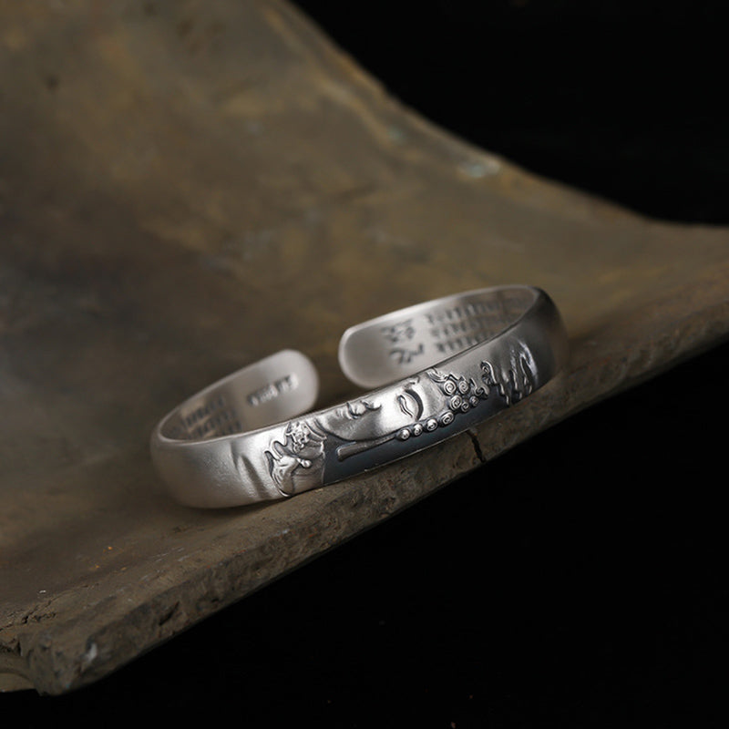 Fortune Jewel 999 Sterling Silver Buddha Head Heart Sutra Serenity Bracelet Bangle