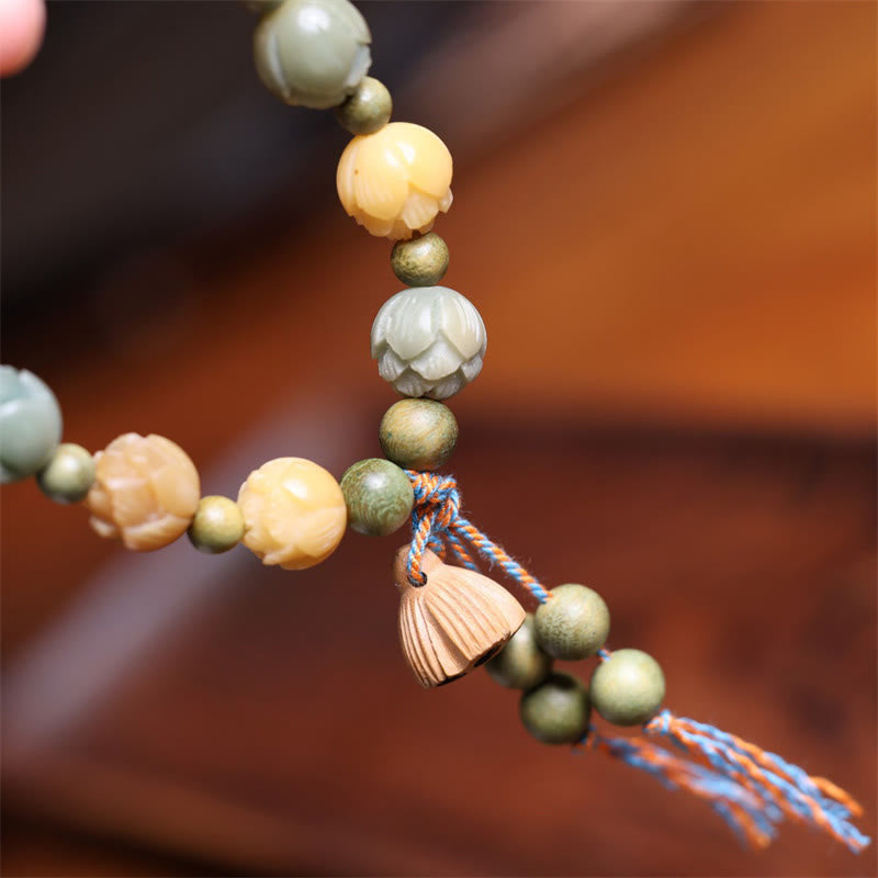 Fortune Jewel Bodhi Seed Lotus Green Sandalwood Wisdom Harmony Bracelet