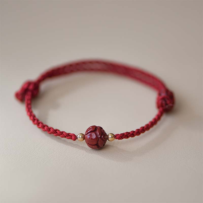 Fortune Jewel Cinnabar Jade Lotus Calm Red String Weave Bracelet