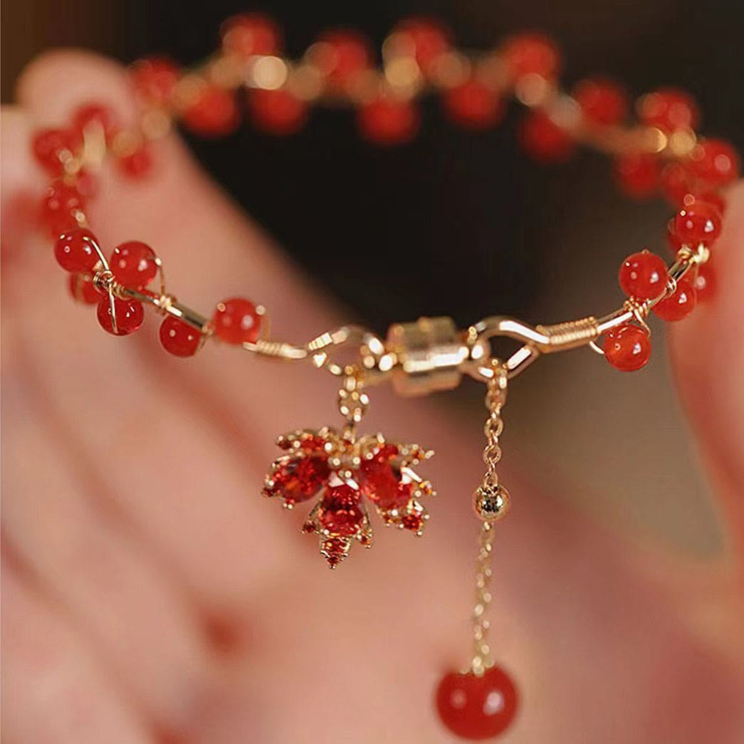 Fortune Jewel Red Maple Leaf Luck Charm Bracelet