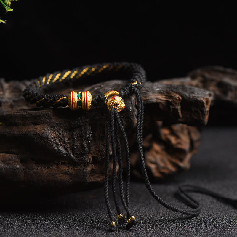 Fortune Jewel Tibetan Handmade Luck Prayer Wheel Bead Charm Weave Colorful String Bracelet