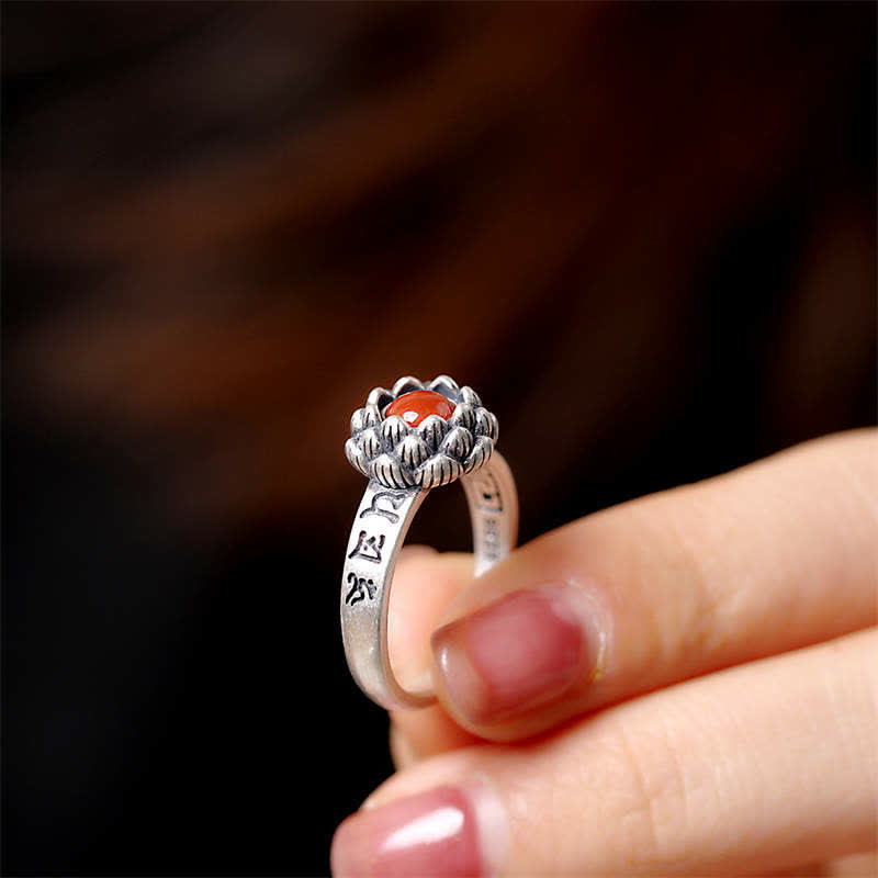 Fortune Jewel925 Sterling Silver Lotus Red Agate Confidence Blessing Ring