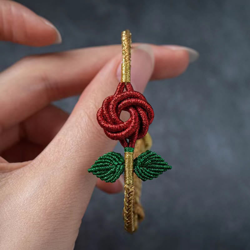 Fortune Jewel Rose Flower Rope Eight Thread Peace Knot Luck Handmade Bracelet