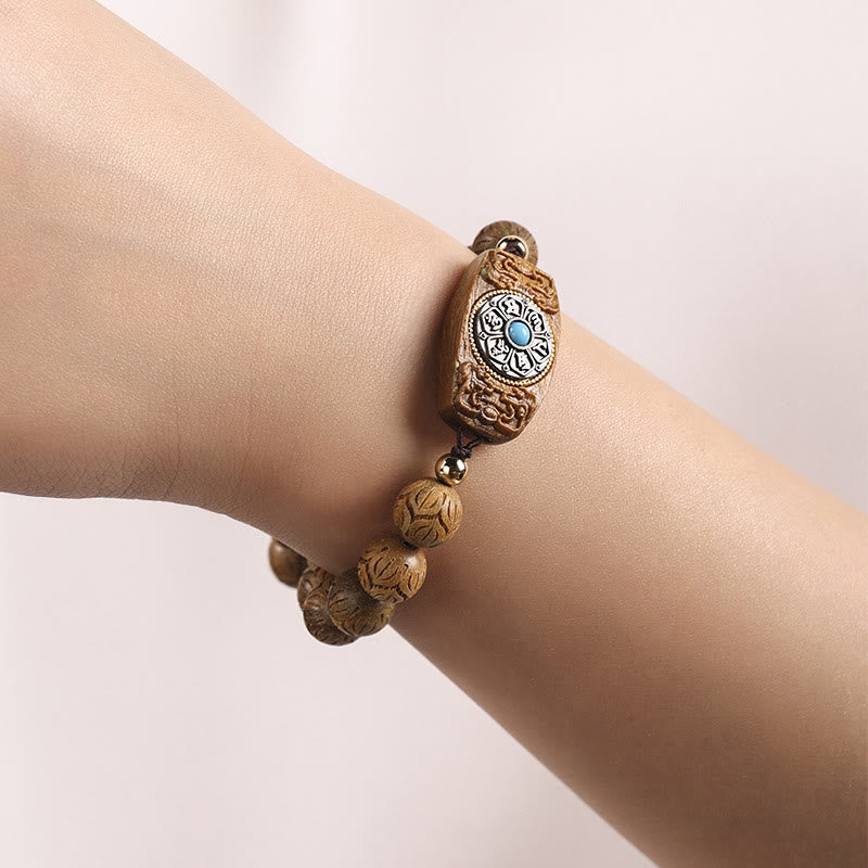 Fortune Jewel Green Sandalwood Ebony Wood Sandalwood Om Mani Padme Hum Soothing Bracelet