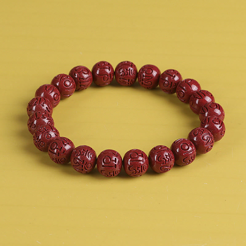 Fortune Jewel Natural Double PiXiu Cinnabar Om Mani Padme Hum Wealth Luck Bead Bracelet