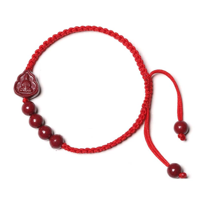 Fortune Jewel Laughing Buddha Avalokitesvara Cinnabar Blessing String Bracelet